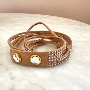 Swarovski Leather and Rhinestone Wrap Cuff Bracelet